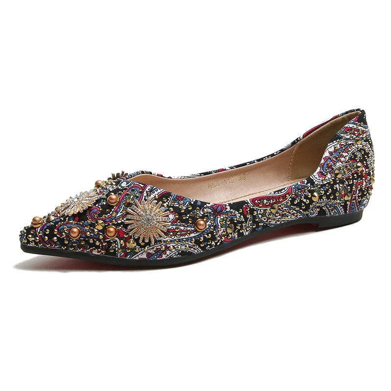 Flats For Women Fashion Print Luxury Shallow Ponted Shoes