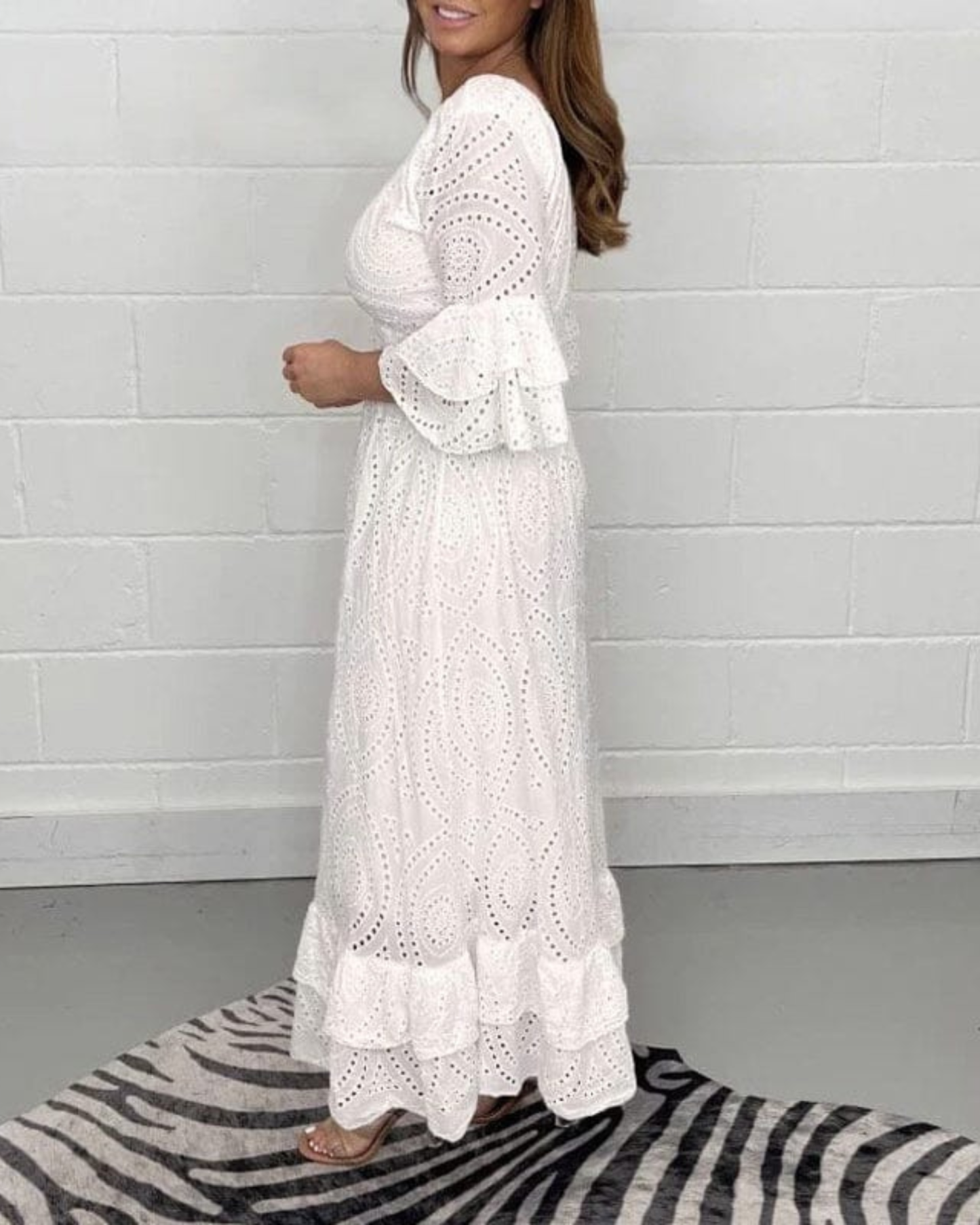 Midi Dress with Frilled Embroidered Sleeves