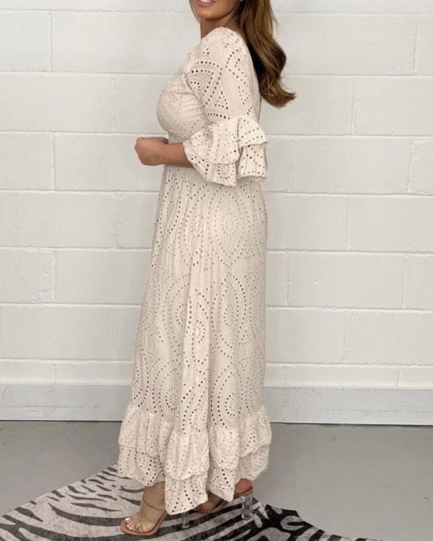 Midi Dress with Frilled Embroidered Sleeves