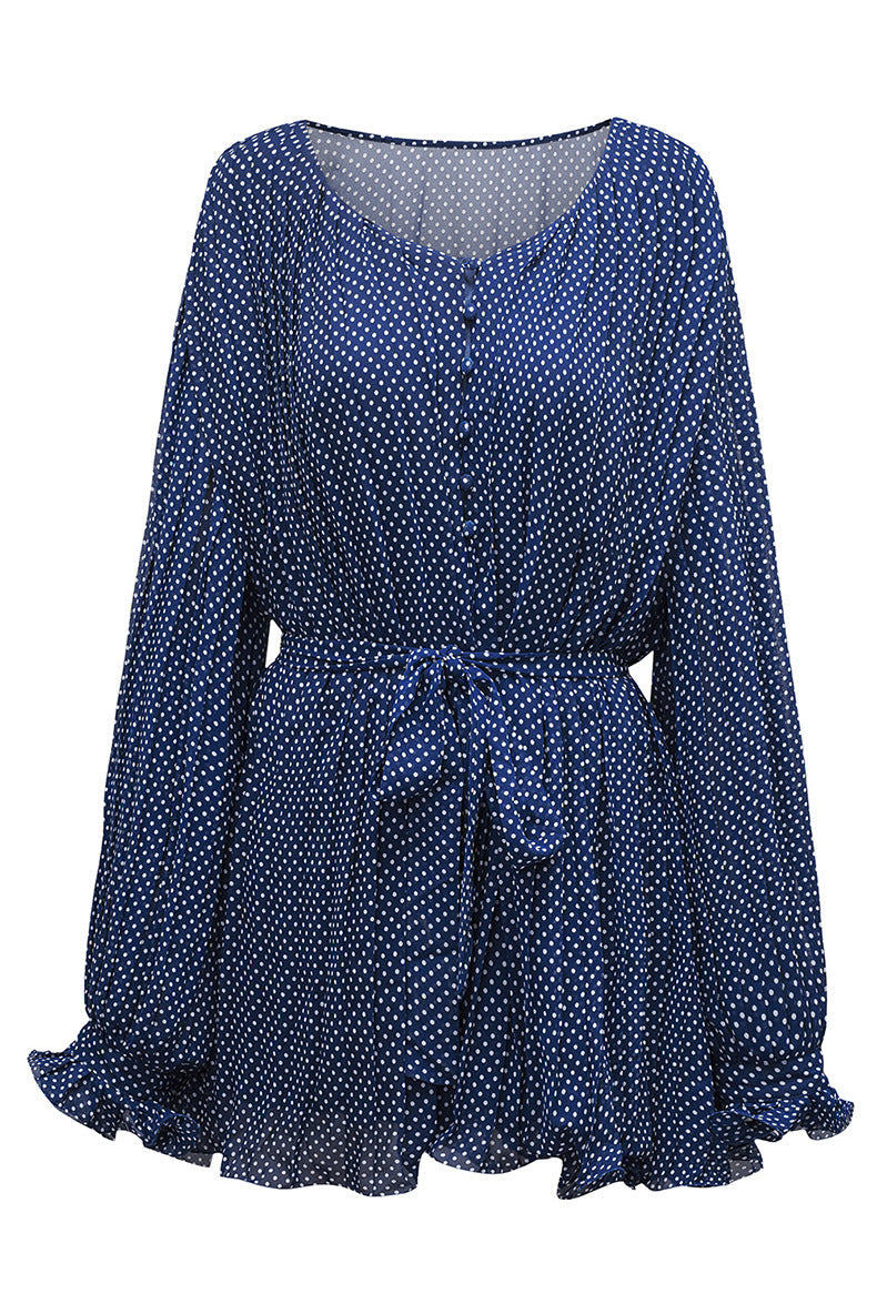 Lace-Up V-Neck Ruffle Dress