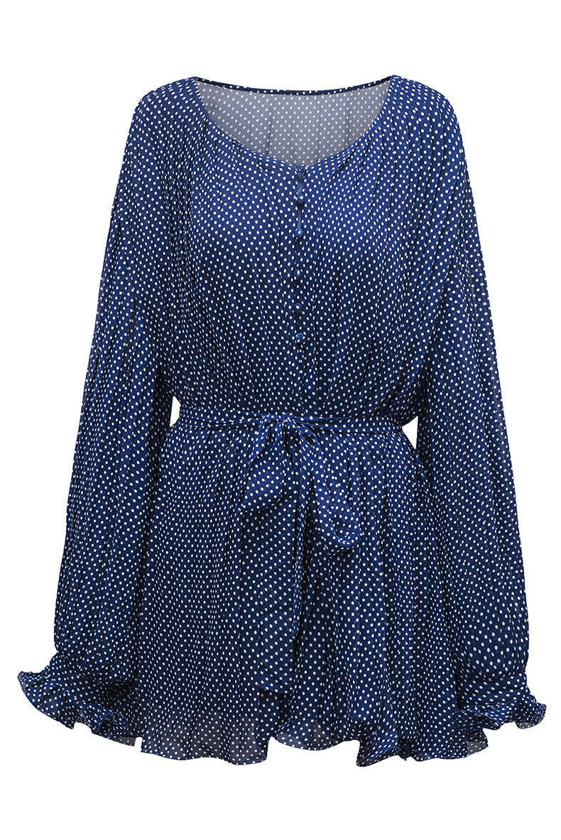 Lace-Up V-Neck Ruffle Dress