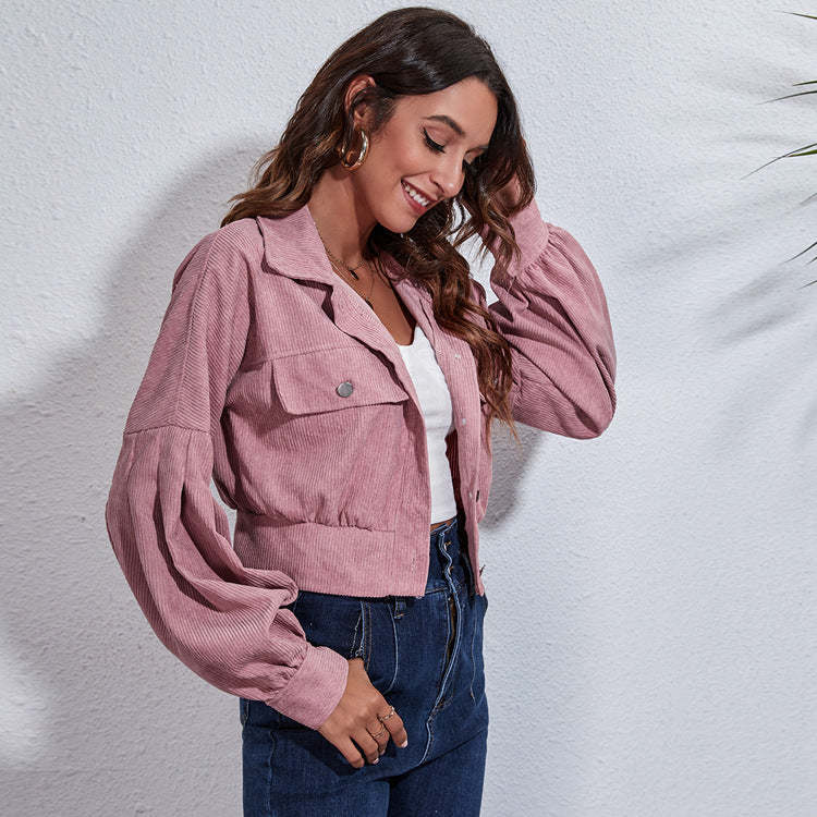 Blush Pink Cropped Corduroy Jacket