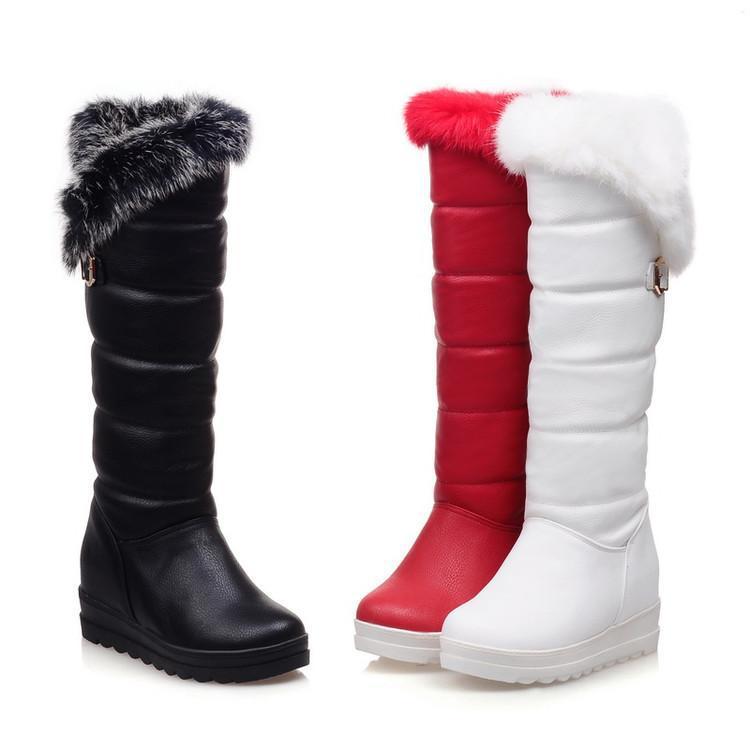 Women snow boots Knee high faux fur winter boots Warm slip on platform boots