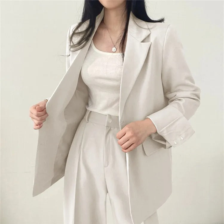 Plain Blazer and Straight Fit Pants Set