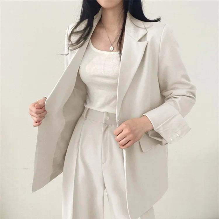 Plain Blazer and Straight Fit Pants Set