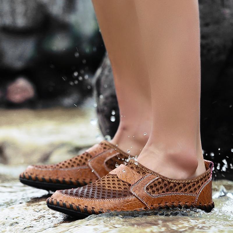 Men's Water Shoes Stitching Honeycomb Mesh Soft Loafers Breathable Outdoor Casual Shoes