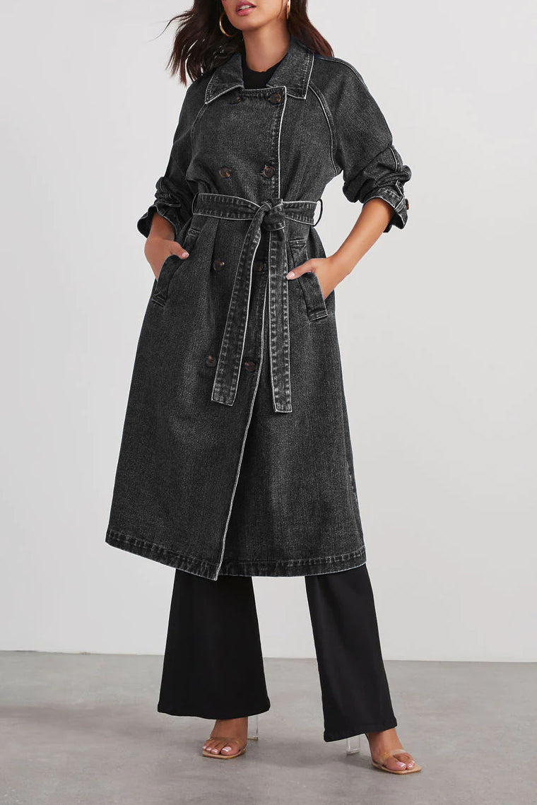 Women's Long Denim Trench Coat