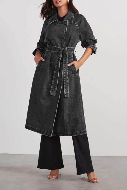Women's Long Denim Trench Coat