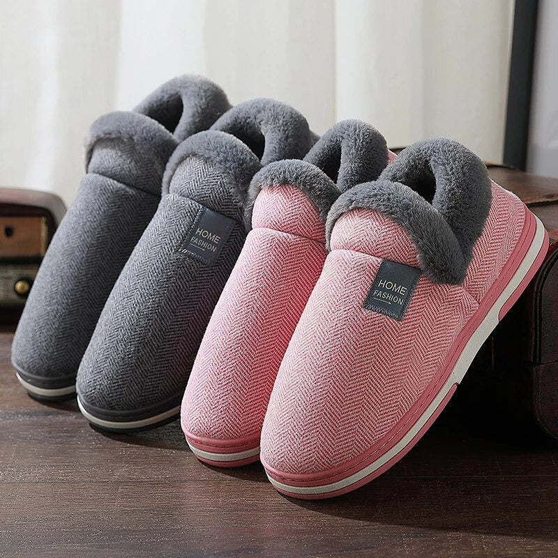 Women Cute Fur Slippers Heel Wrap Winter Footwear