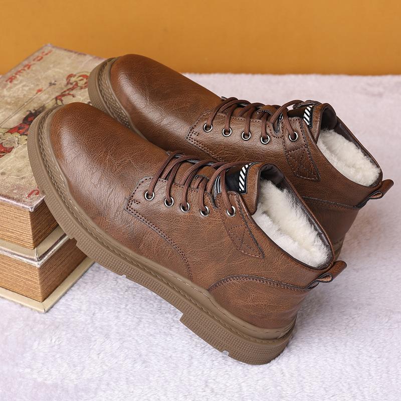 Men's Fleece Lace-Up Leather Waterproof British Martin Boots