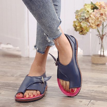Women's Orthopedic Open Toe Leather Flat Bunion Sandals