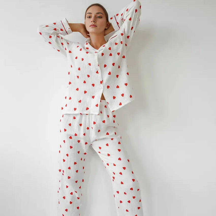 Heart Print Pink Pajama Set
