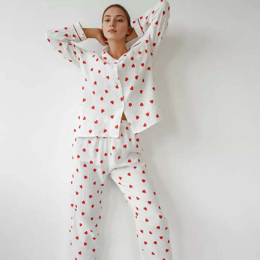 Heart Print Pink Pajama Set