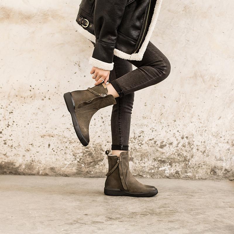 Waxing Leather Chelsea Boots Handmade British Boots Double Zip Fleece Lined Snow Boots