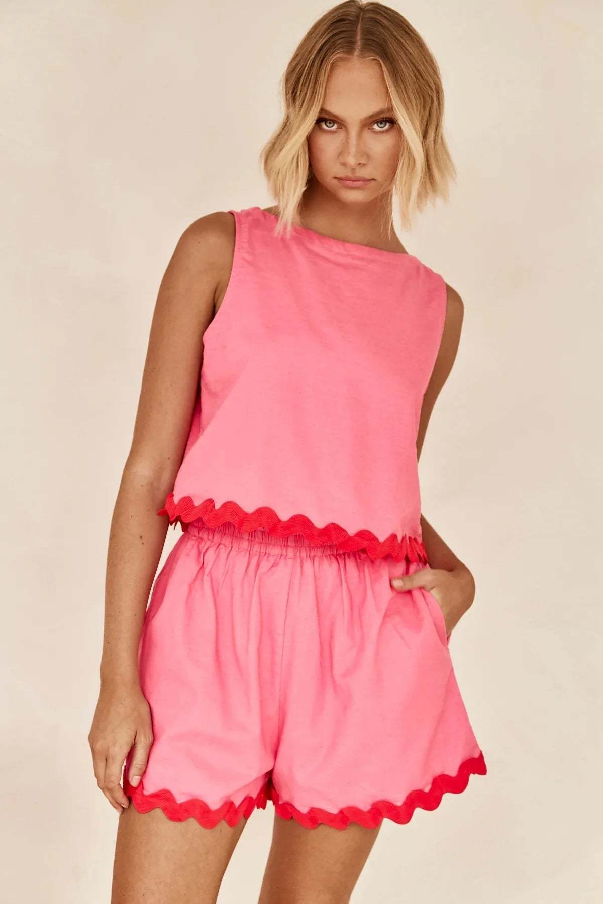 Scalloped Trim Shorts Set