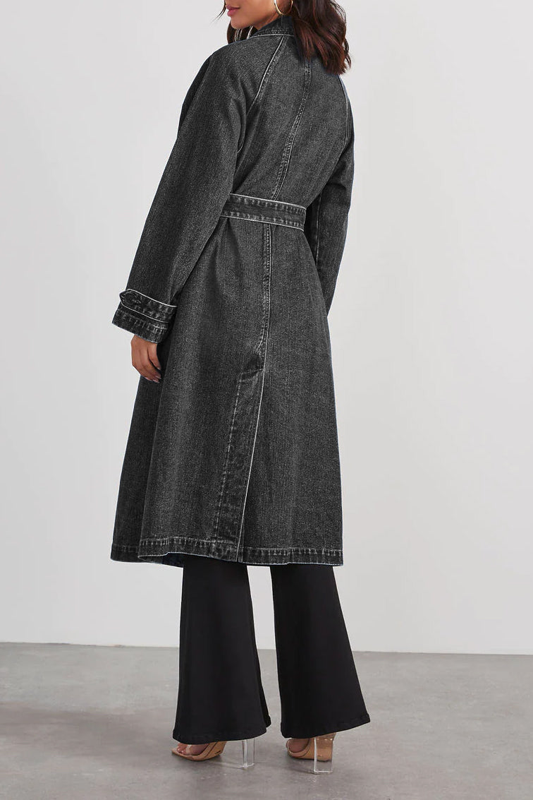 Women's Long Denim Trench Coat