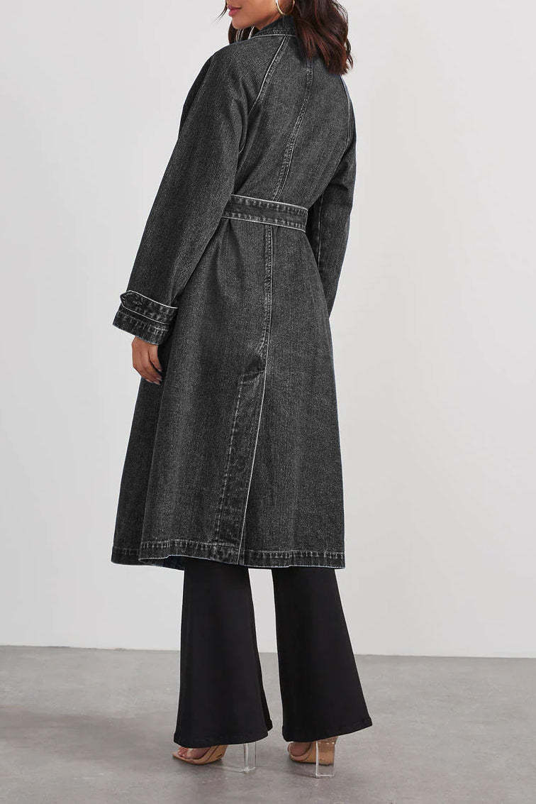 Women's Long Denim Trench Coat