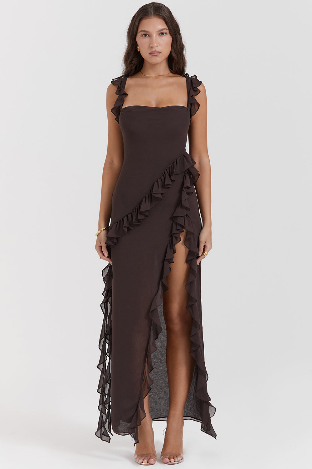 Ruffle Side Slit Party Dress