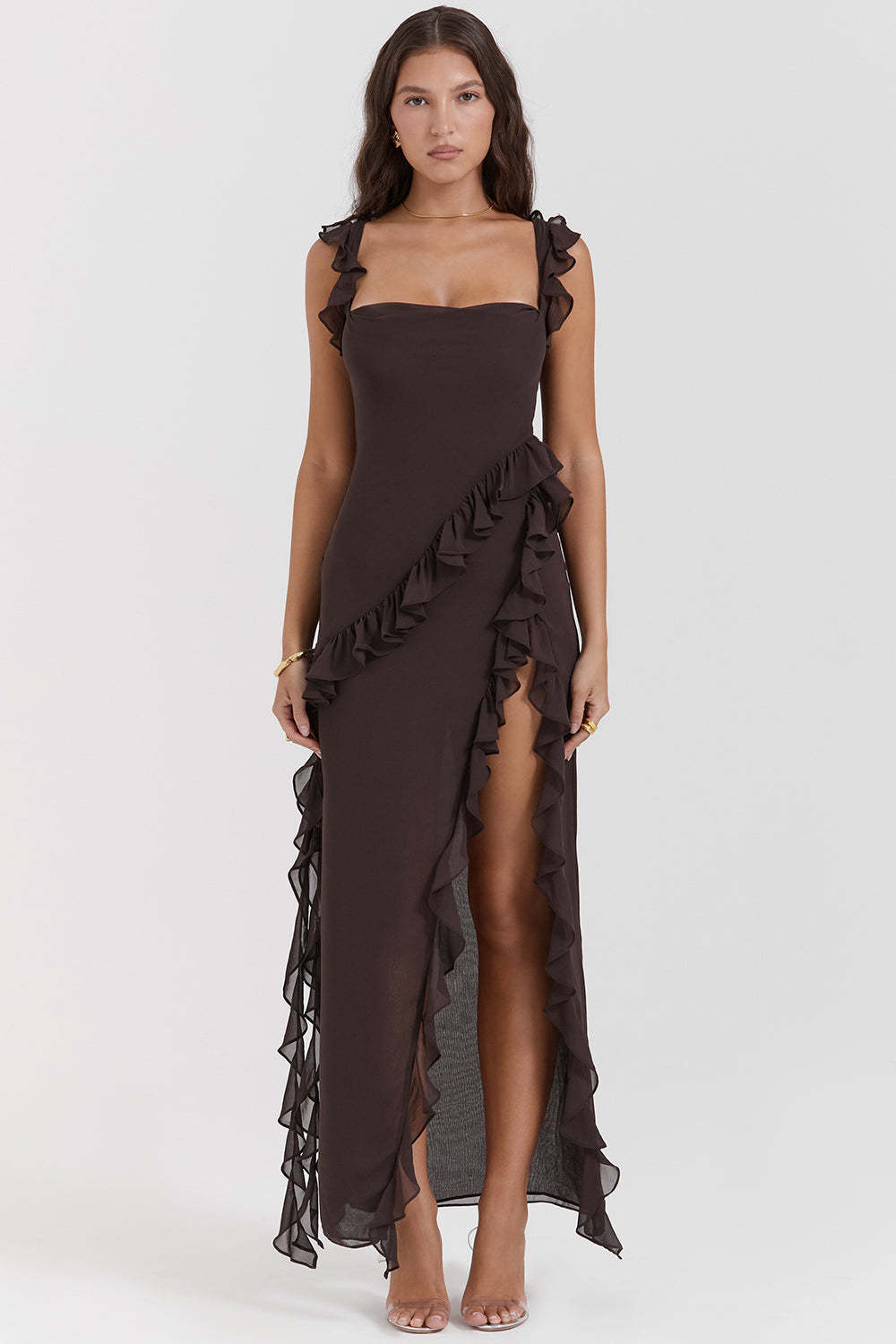 Ruffle Side Slit Party Dress