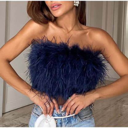 Strap Top With Imitation Feathers