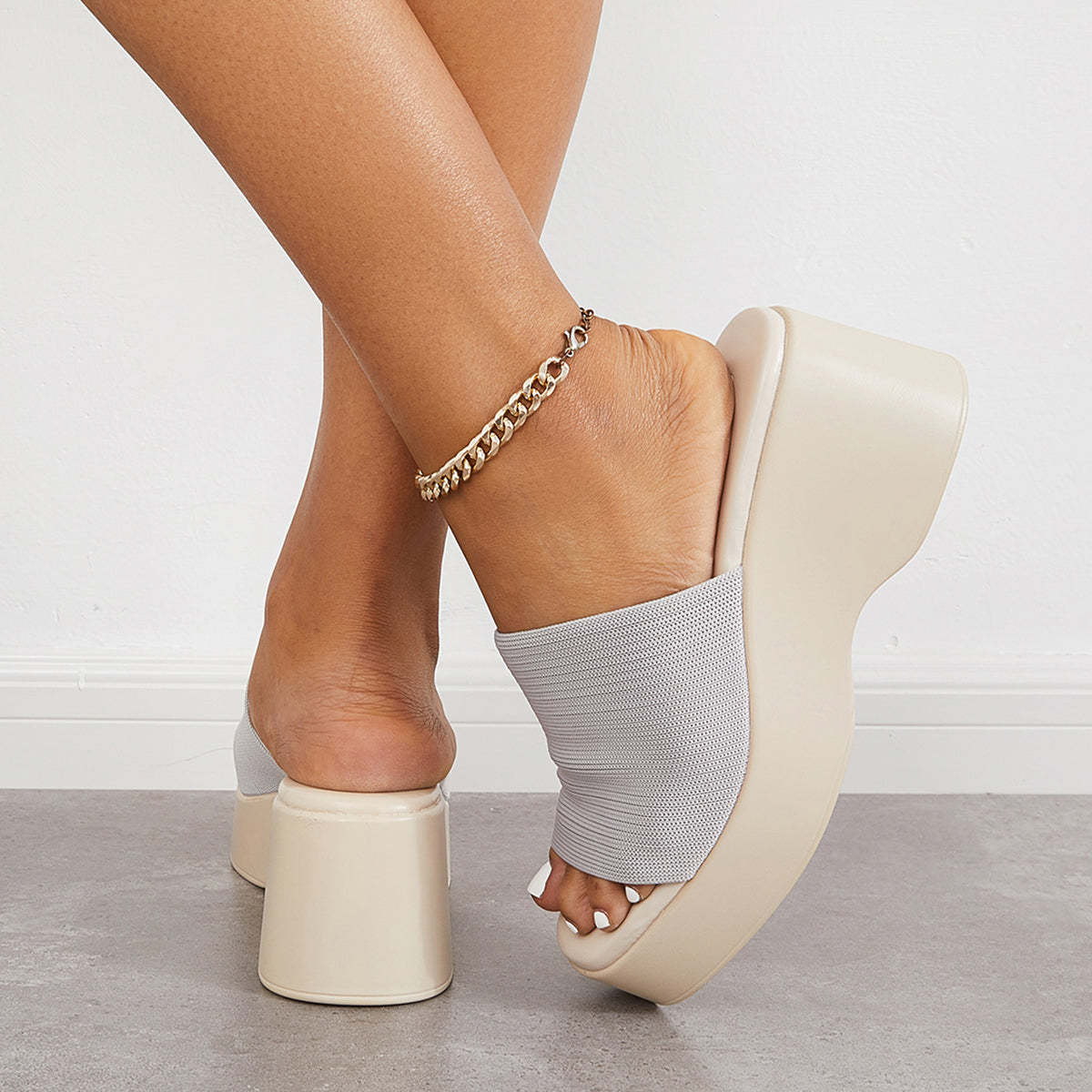 Women Slip on Platform Wedge Slippers Open Toe Slide Sandals