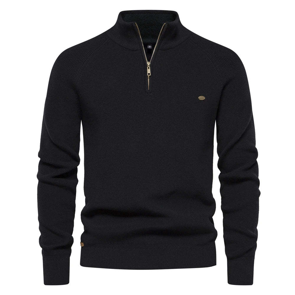 Quarter-Zip Quilted Ribbed Knit Sweater