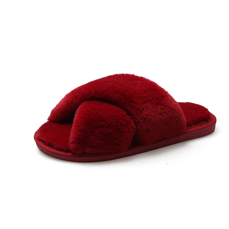House Slippers Women Flat Soft Faux Fur Plus Plush Slides Super Warm Winter