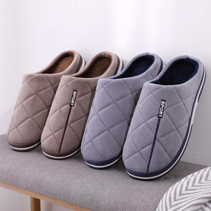 Short Plush Men Winter Slippers Big Size Family Shoes