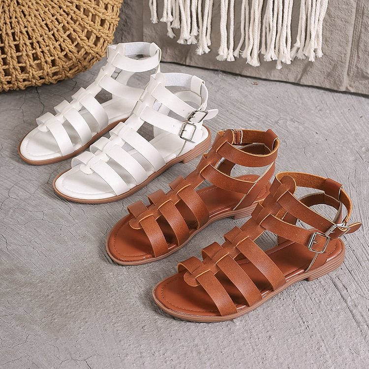 Summer Hollow Woven Thick Heel Non-Slip Sand Roman Shoes