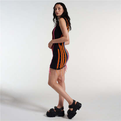 Knitted Mini Dress With Fringes