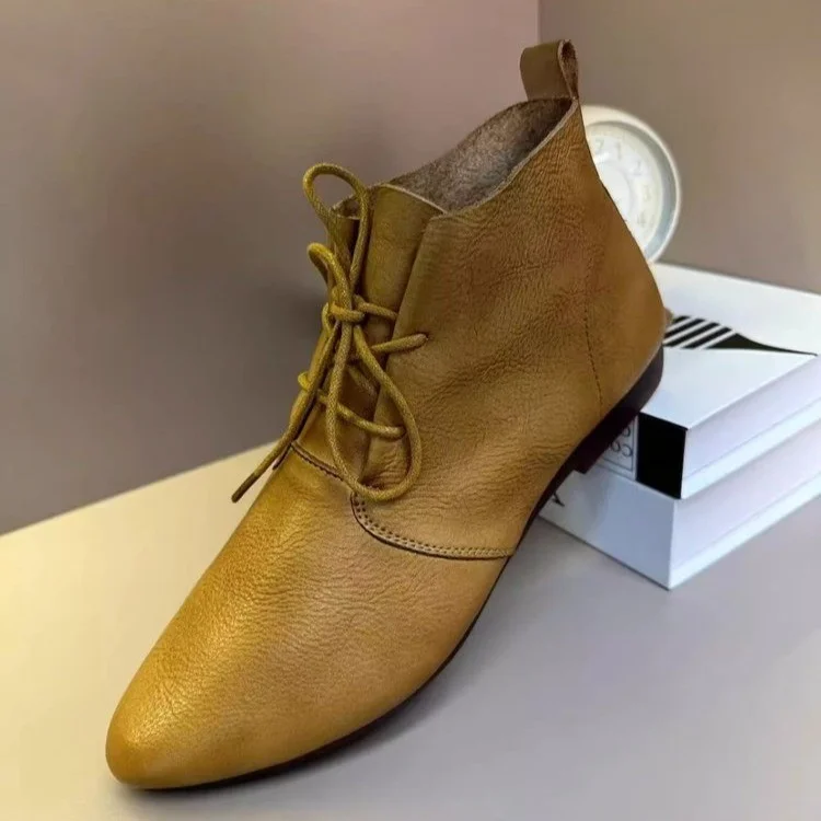 Oxfords For Women Lace Up Flat Sole Handmade Waxing Leather Ankle Boots