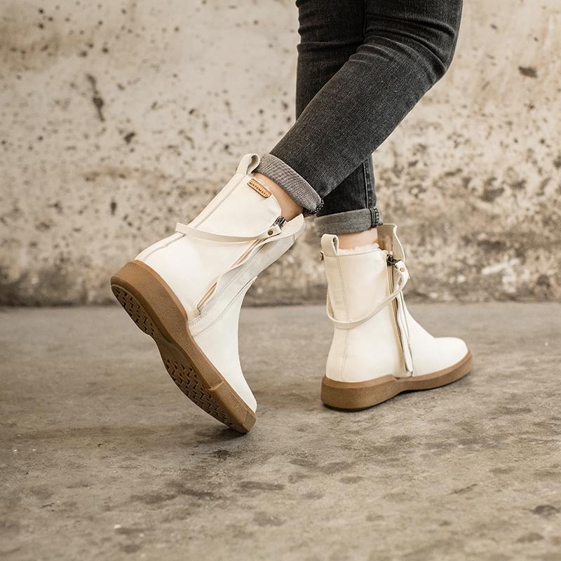 Waxing Leather Chelsea Boots Handmade British Boots Double Zip Fleece Lined Snow Boots