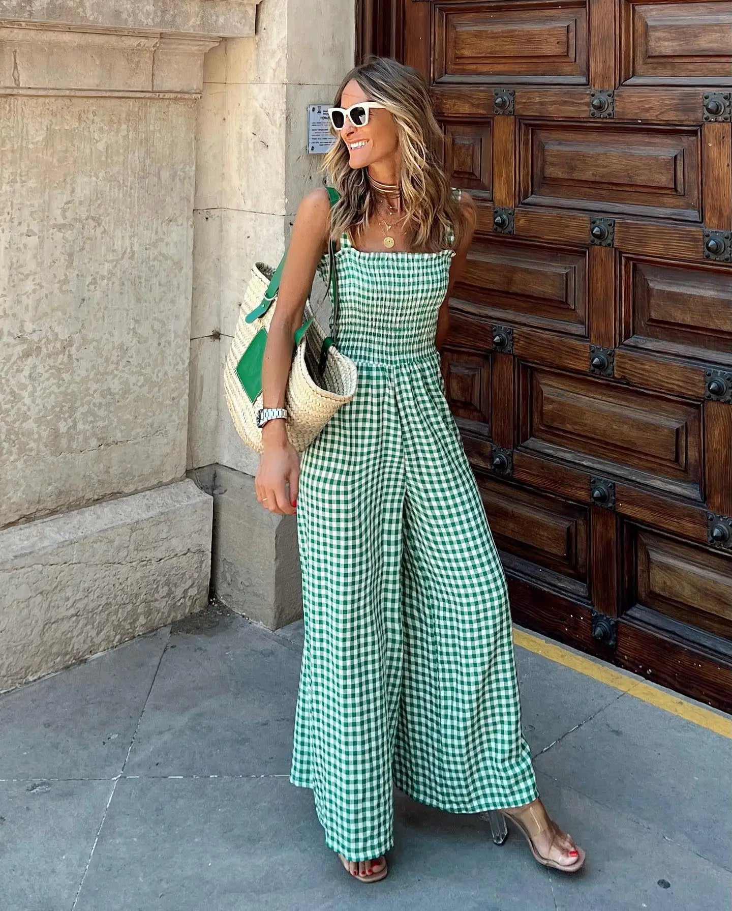Gingham Wide-Leg Jumpsuit