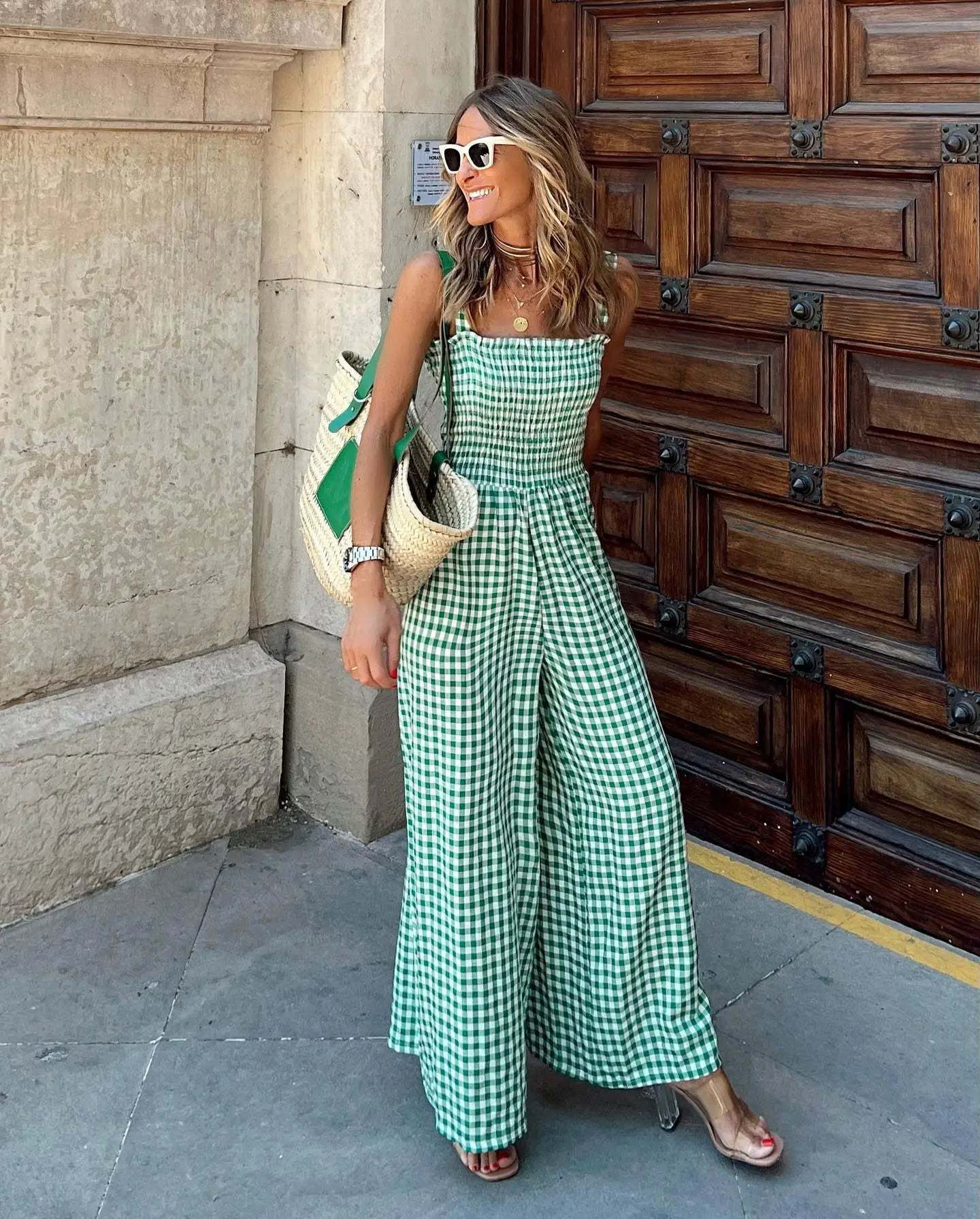 Gingham Wide-Leg Jumpsuit