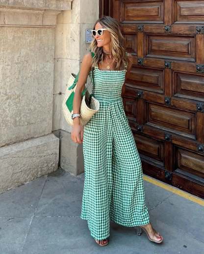Gingham Wide-Leg Jumpsuit