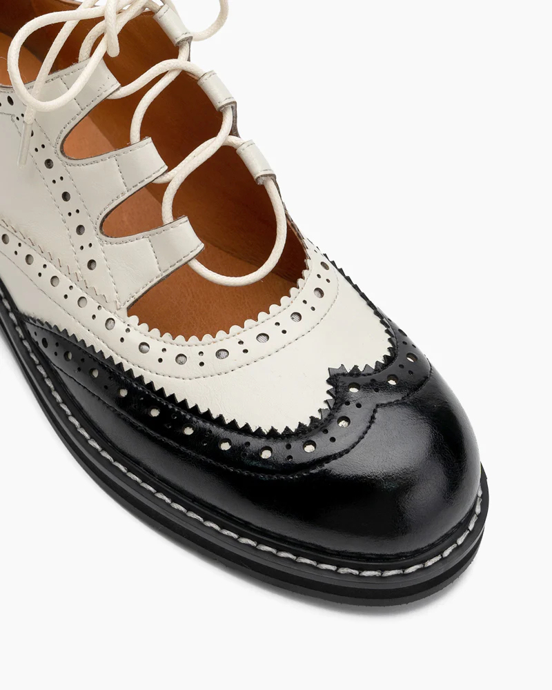 Women's Lace-Up Wingtip Perforated Leather Oxfords