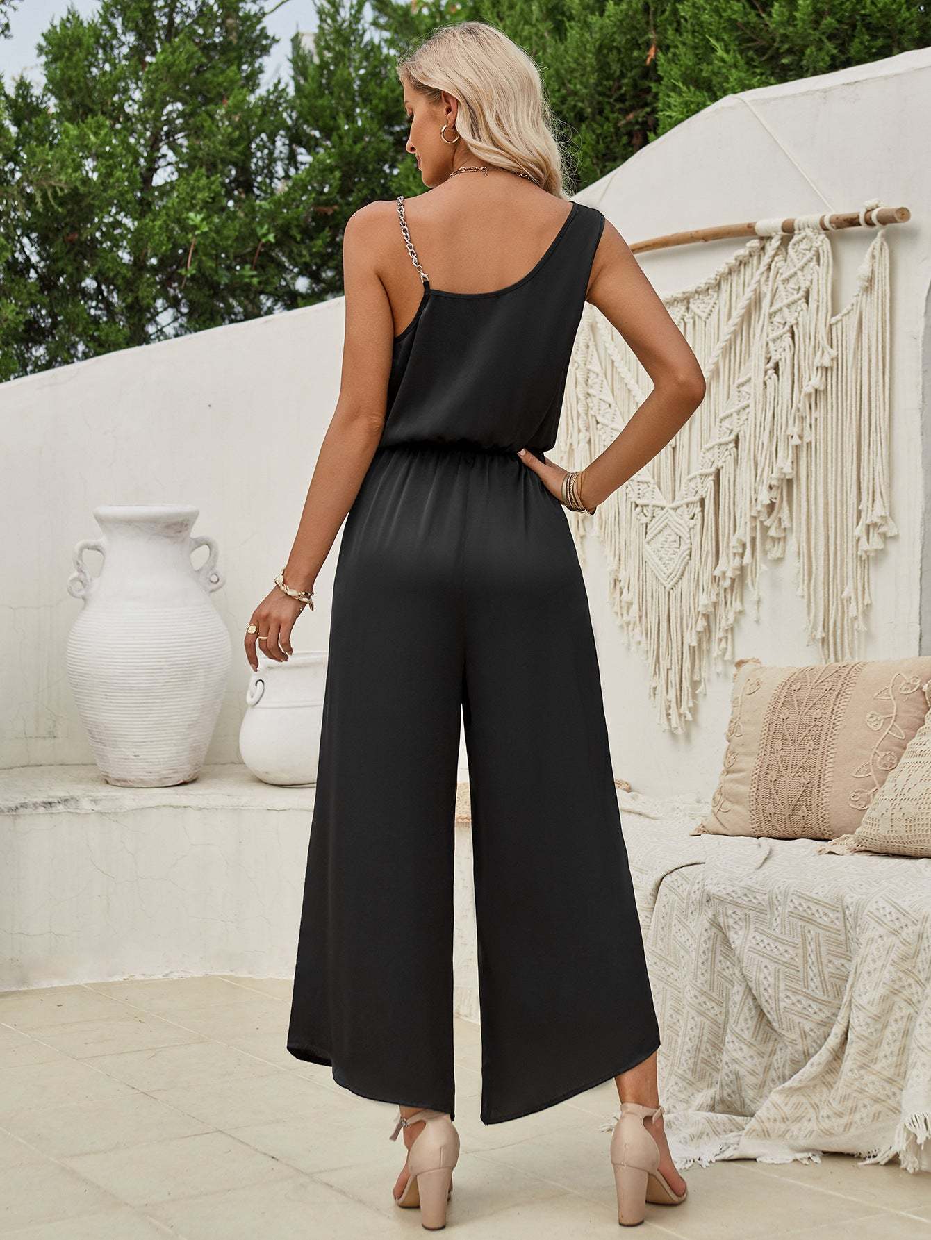 Elegant Wide-Leg Jumpsuit with Chain Straps