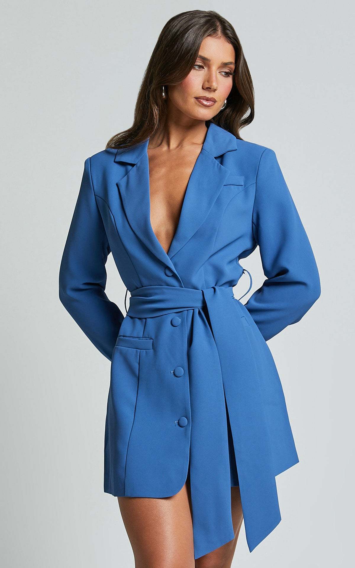 Blue Belted Blazer Dress