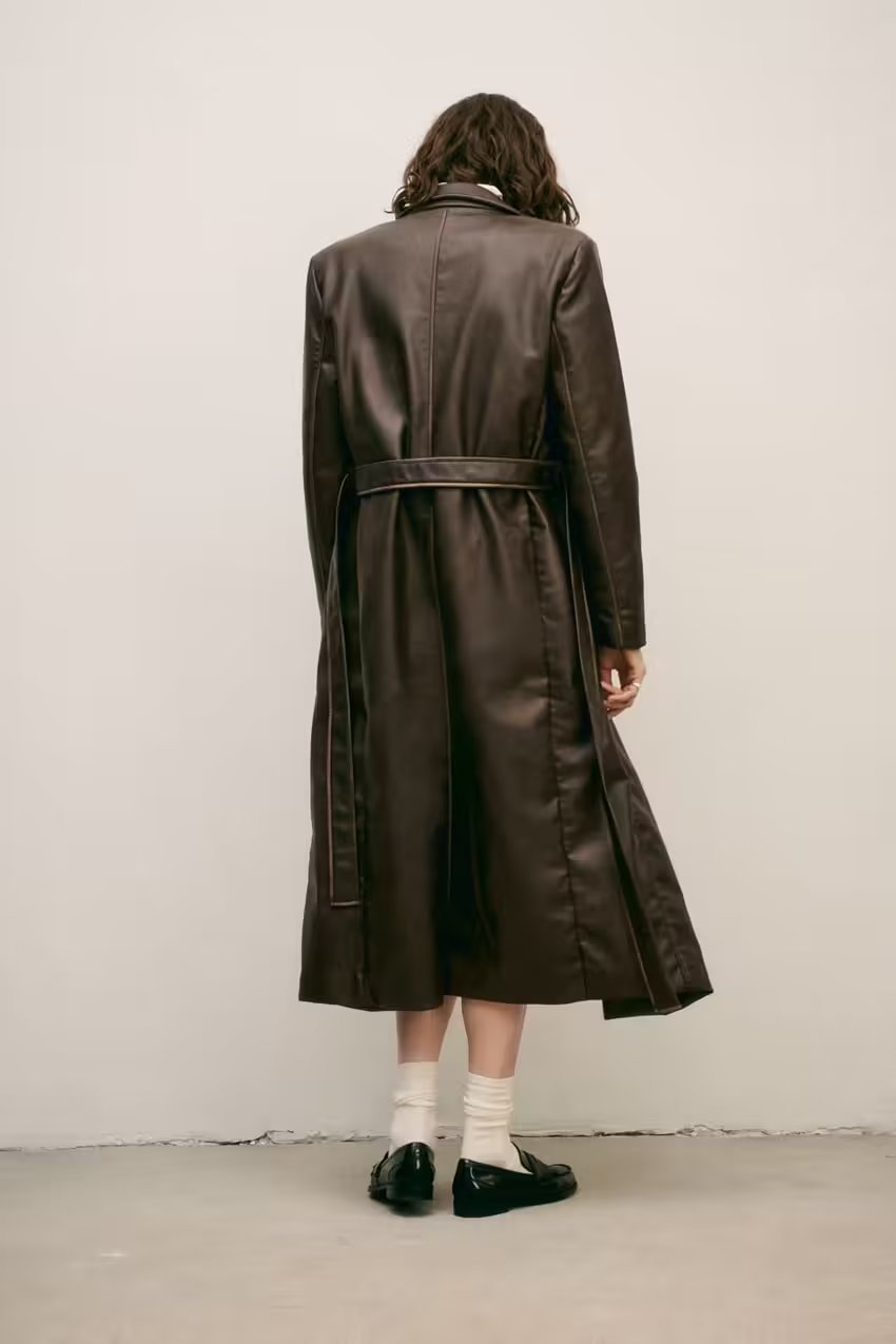 Women's Long Brown Leather Coat