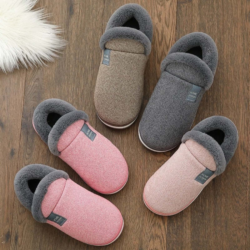 Women Cute Fur Slippers Heel Wrap Winter Footwear