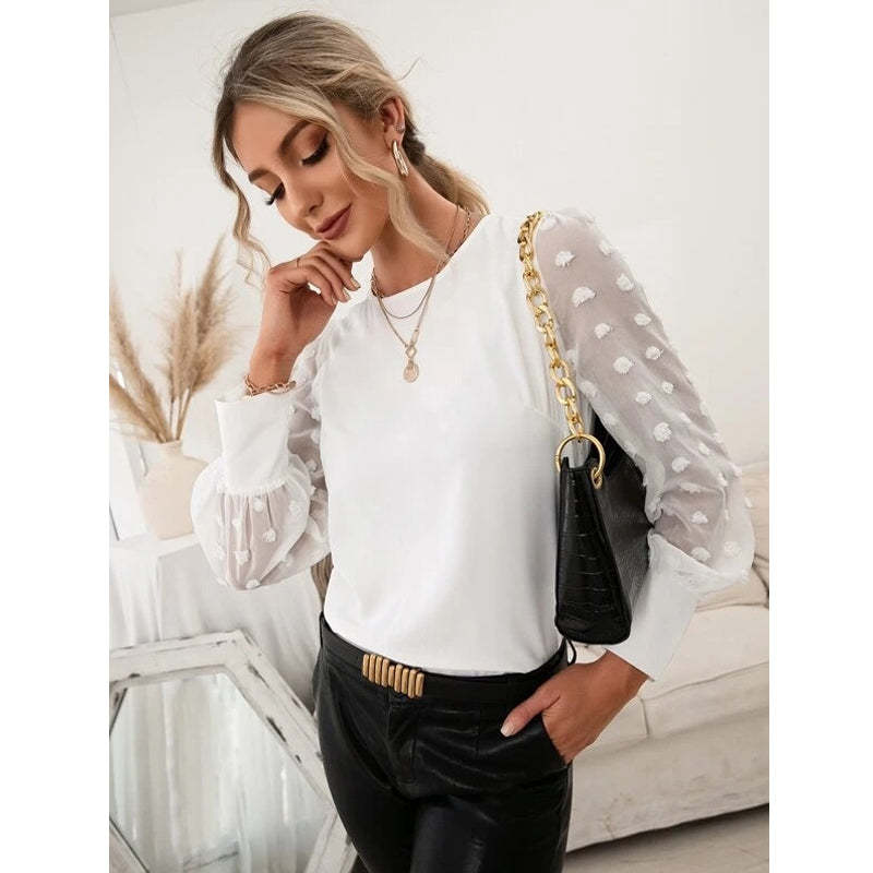 Lace Shirt With Texture And Polka Dots