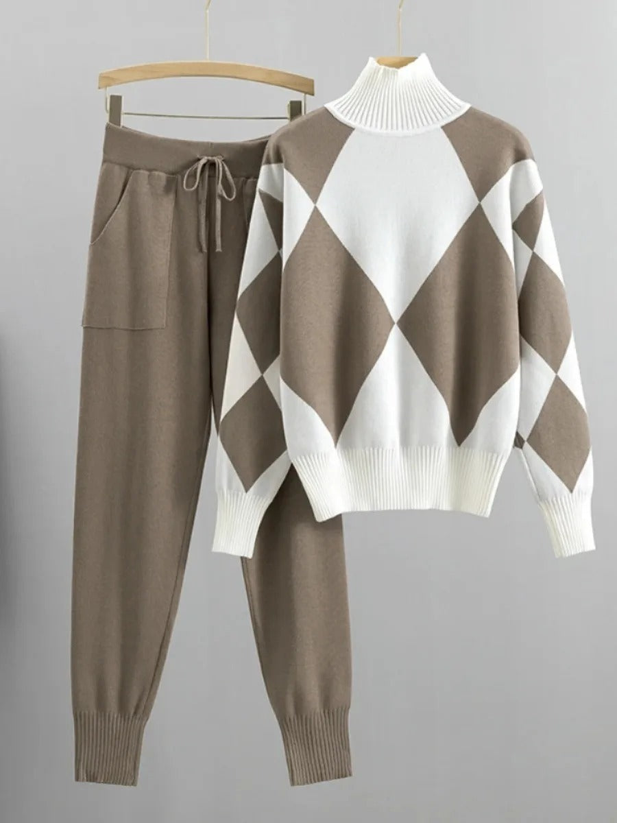 Knitted Two-Piece Set Geometric Print