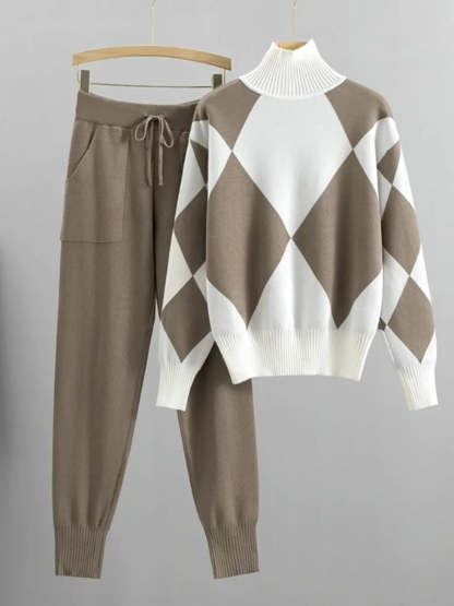 Knitted Two-Piece Set Geometric Print