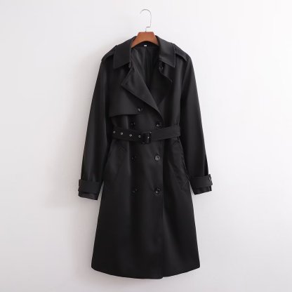 Women's Black Breasted Trench Coat