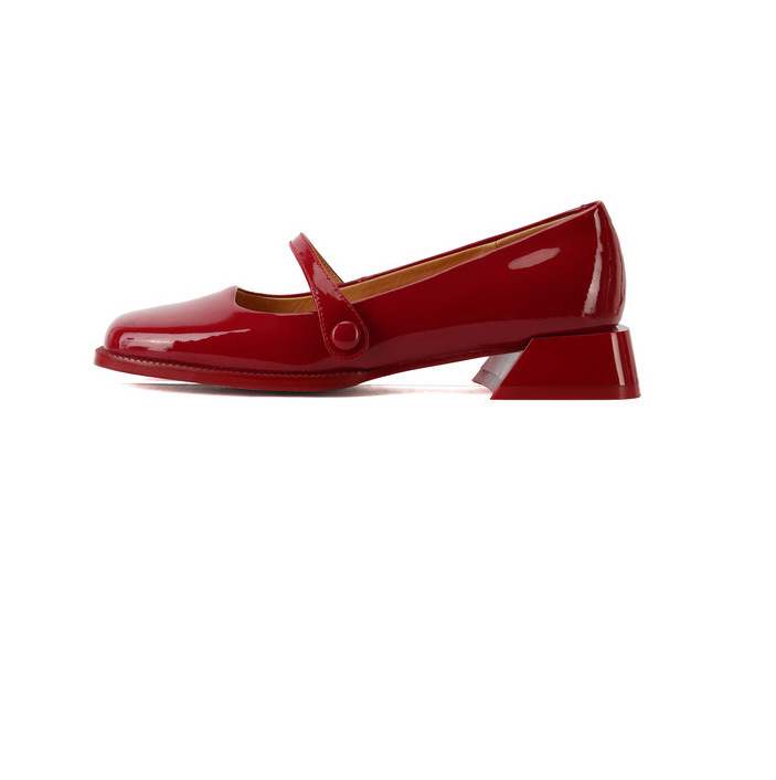 Handmade Patent Leather Mary Jane Pumps Block Heel Office Shoes