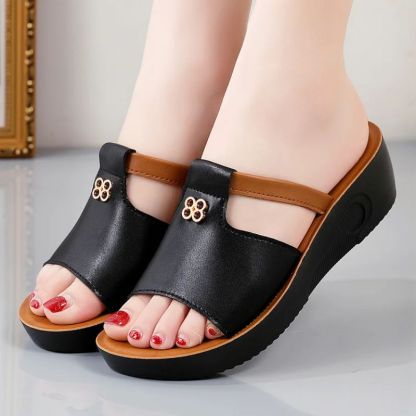 Orthopedic Open Toe Wedge Leather Sandals for Women - Casual Platform Shoes