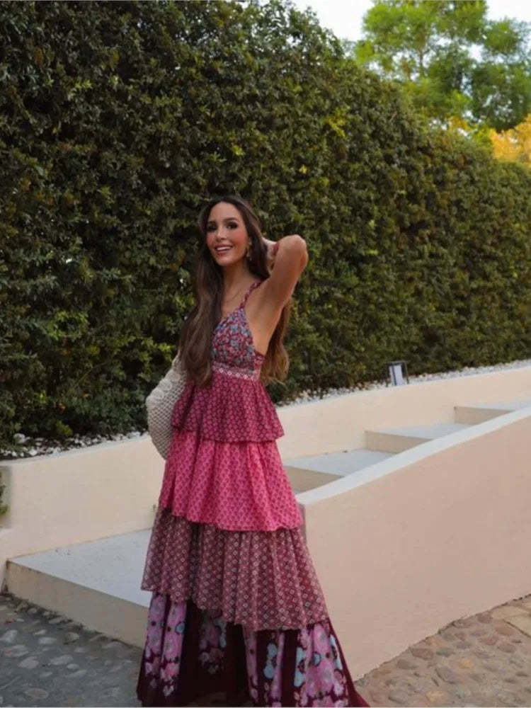 Tiered Pattern Mix Summer Dress