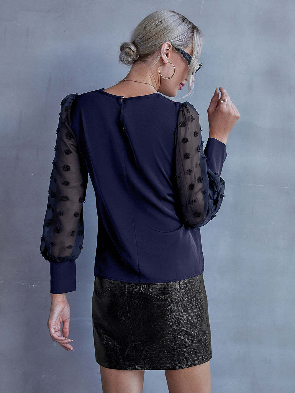 Lace Shirt With Texture And Polka Dots