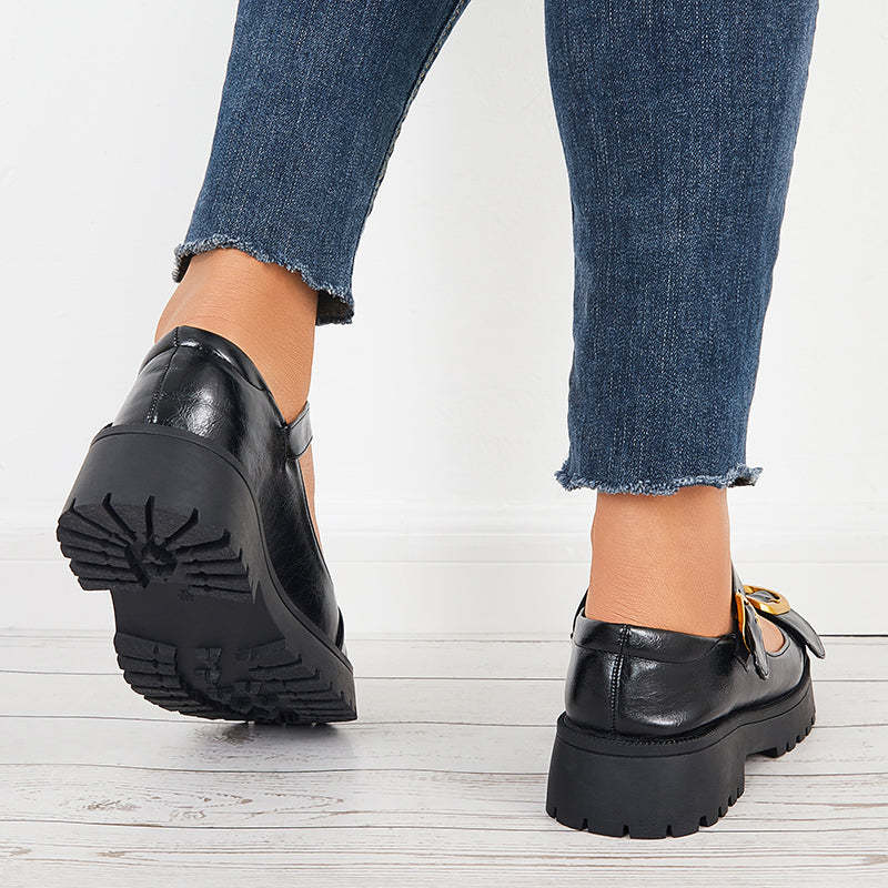 Retro Mary Jane Shoes Buckle Strap Platform Loafer School Shoes
