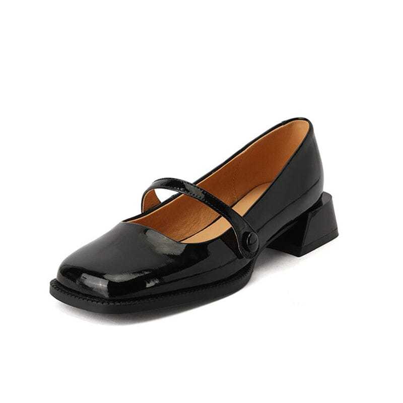 Handmade Patent Leather Mary Jane Pumps Block Heel Office Shoes